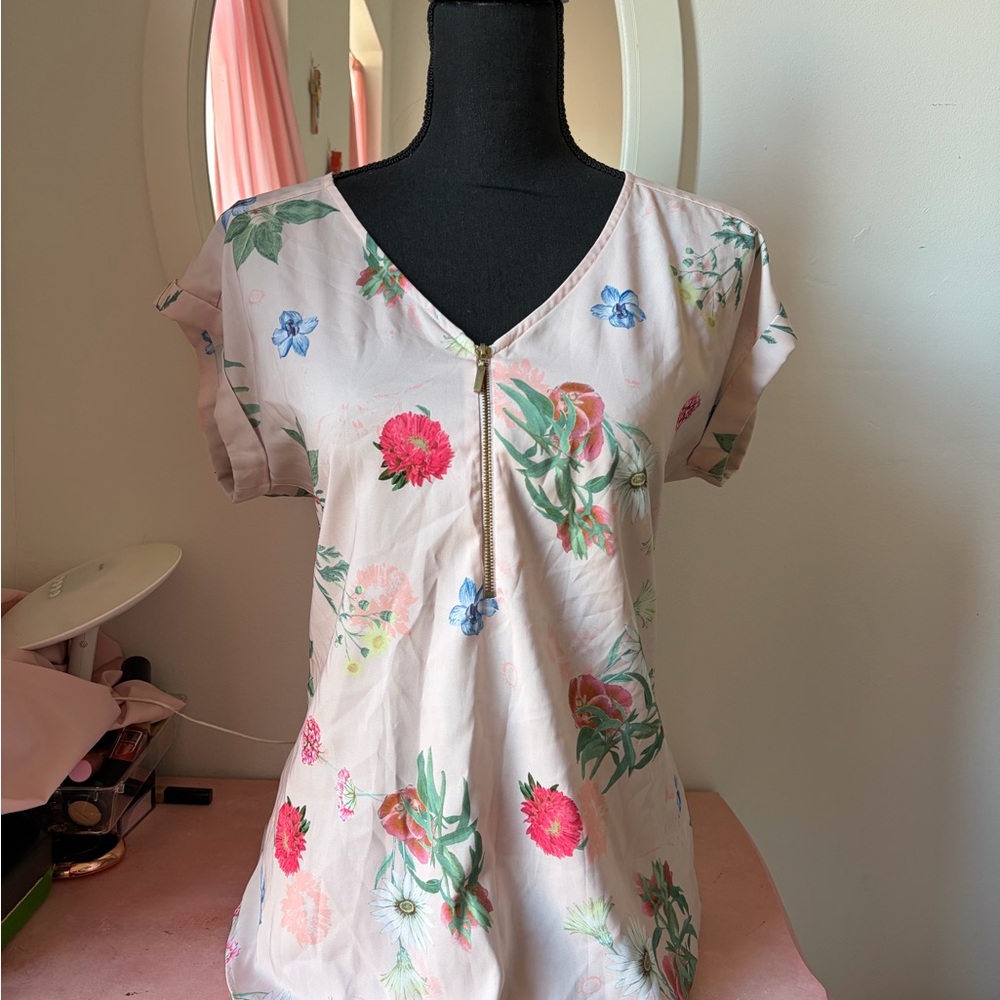 Express Pink and Green Floral Blouse